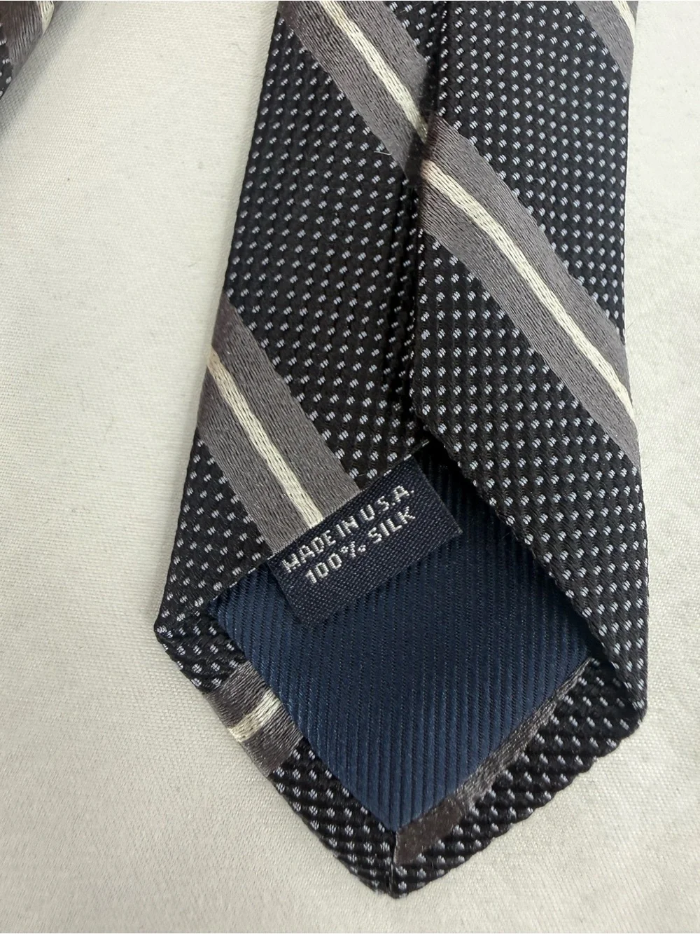 Hart Schaffner Marx Black Silk Tie with Gray Stripes